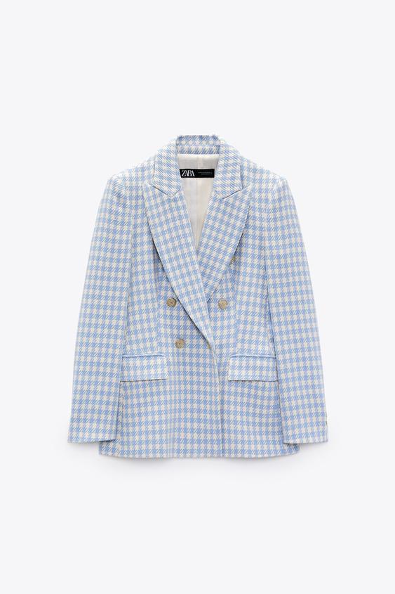 千鳥格子柄ダブルブレスト仕様ブレザー エクリュ ブルー Zara Japan 日本 千鳥格子柄ダブルブレスト仕様ブレザー エクリュ ブルー Zara Japan 日本