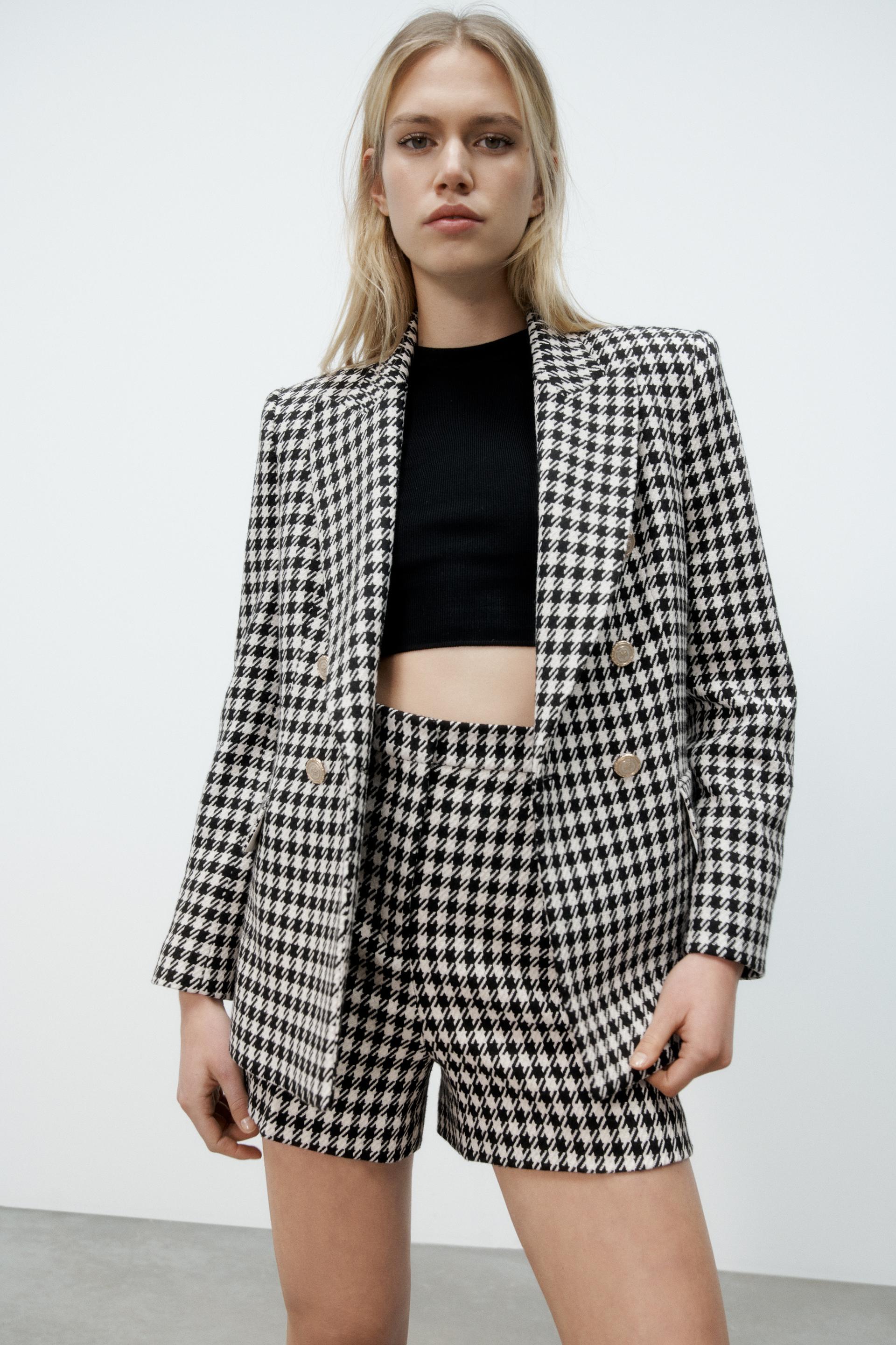千鳥格子柄ダブルブレスト仕様ブレザー エクリュ ブルー Zara Japan 日本 千鳥格子柄ダブルブレスト仕様ブレザー エクリュ ブルー Zara Japan 日本