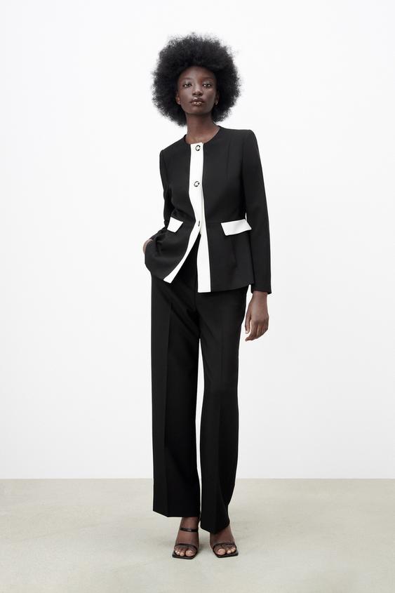 BLAZER ENTALLADA COMBINADA - Negro | ZARA Chile