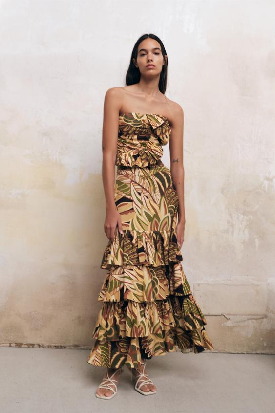 GONNA CON STAMPA E VOLANT MISTO LINO - Multicolore | ZARA Italia / Italy