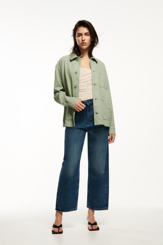 ポケット デニムシャツジャケット グリーン Zara Japan 日本 ポケット デニムシャツジャケット グリーン Zara Japan 日本