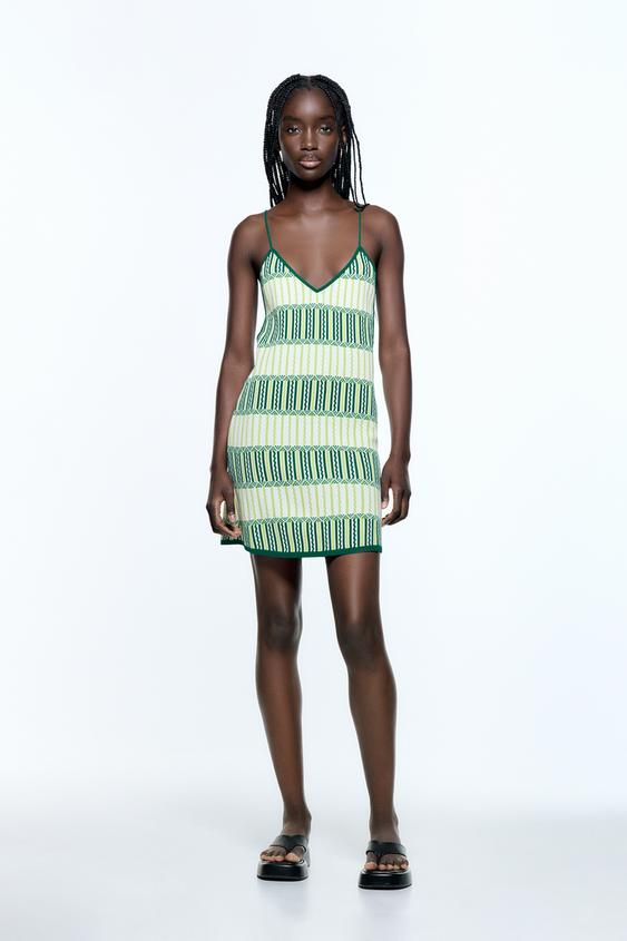 ジャガードニット地ワンピース グリーン Zara Japan 日本 ジャガードニット地ワンピース グリーン Zara Japan 日本