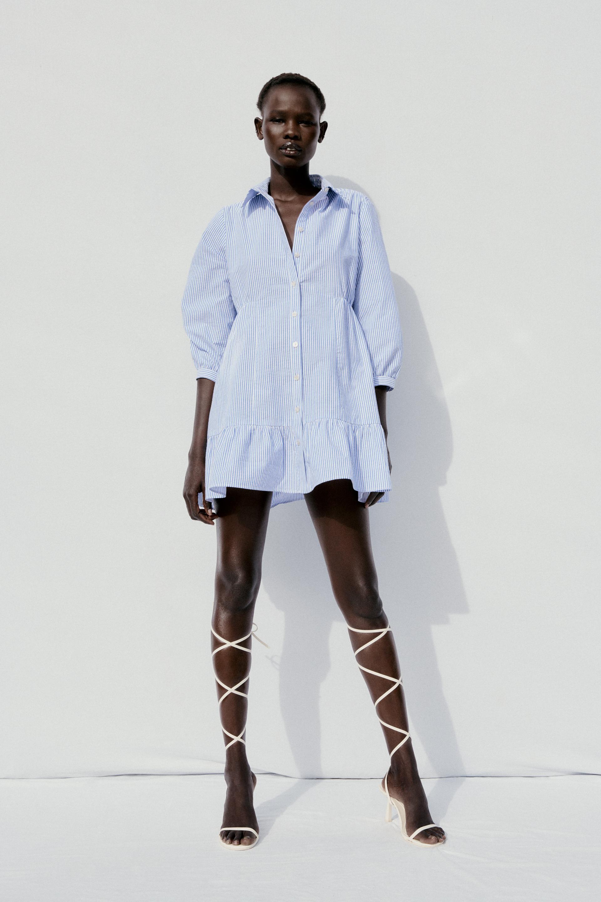 ストライプ柄シャツワンピース 青色 白色 Zara Japan 日本 ストライプ柄シャツワンピース 青色 白色 Zara Japan 日本