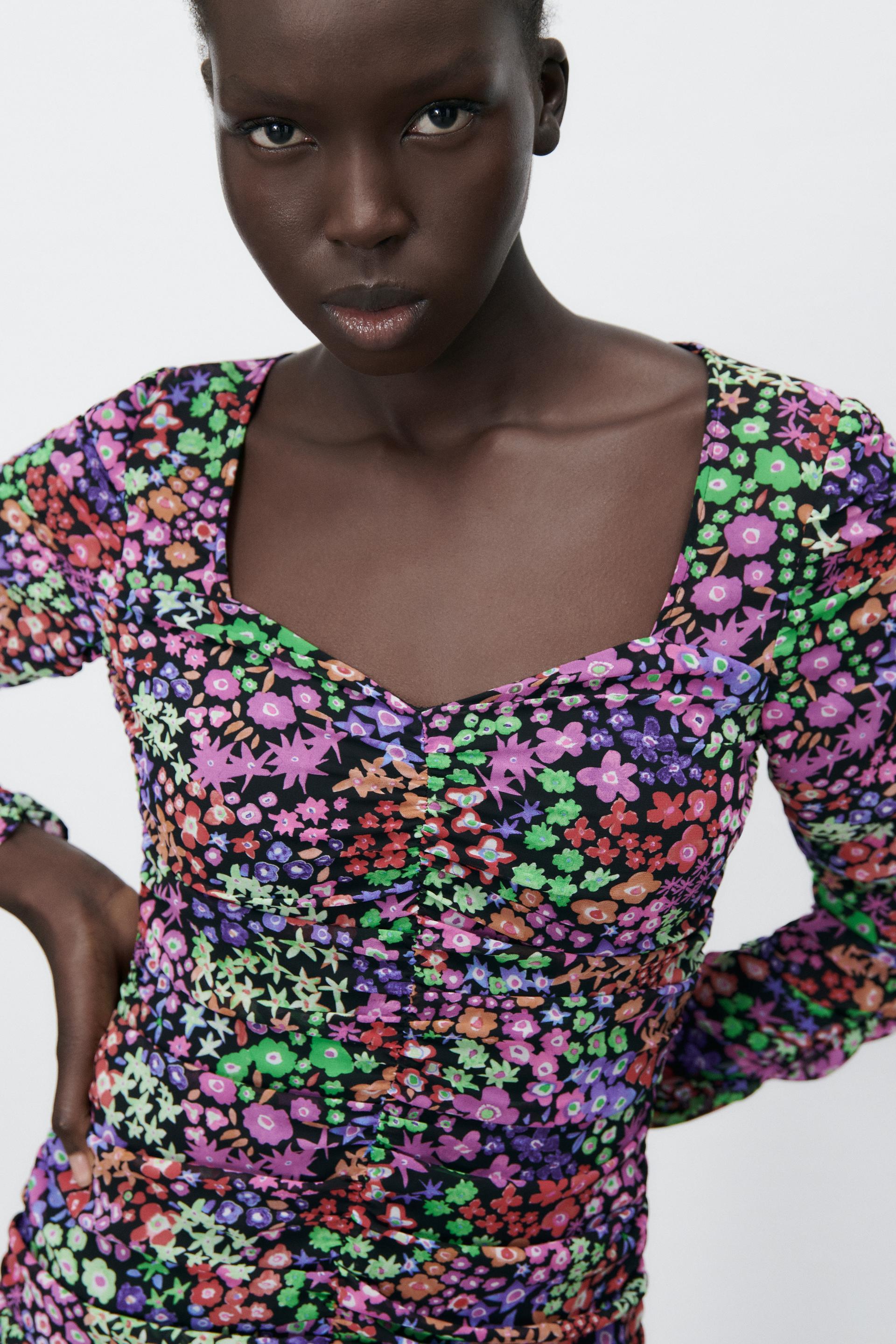 VESTIDO DRAPEADO ESTAMPADO FLORAL - Multicolor | ZARA España