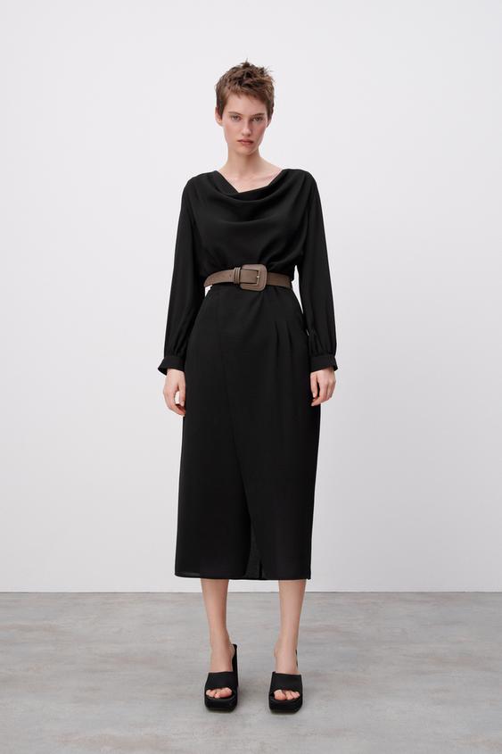 ベルト付きミディ丈ワンピース ブラック Zara Japan 日本 ベルト付きミディ丈ワンピース ブラック Zara Japan 日本