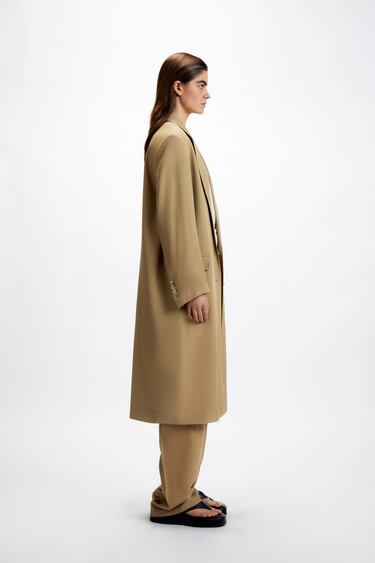 ZARA Nouveau en daim gris contraste long Manteau taille S 