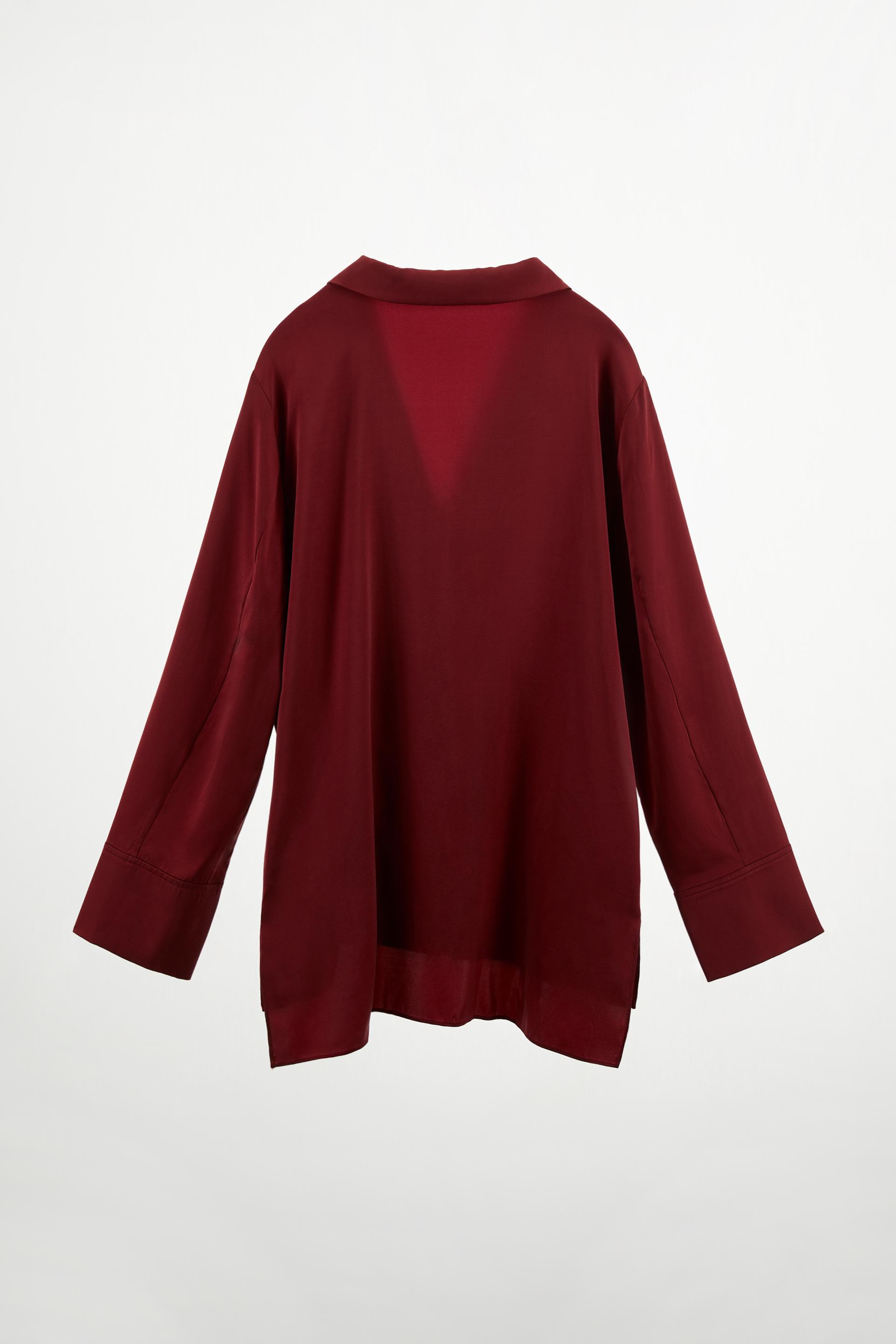 OVERSIZED SILK SHIRT - Maroon | ZARA 