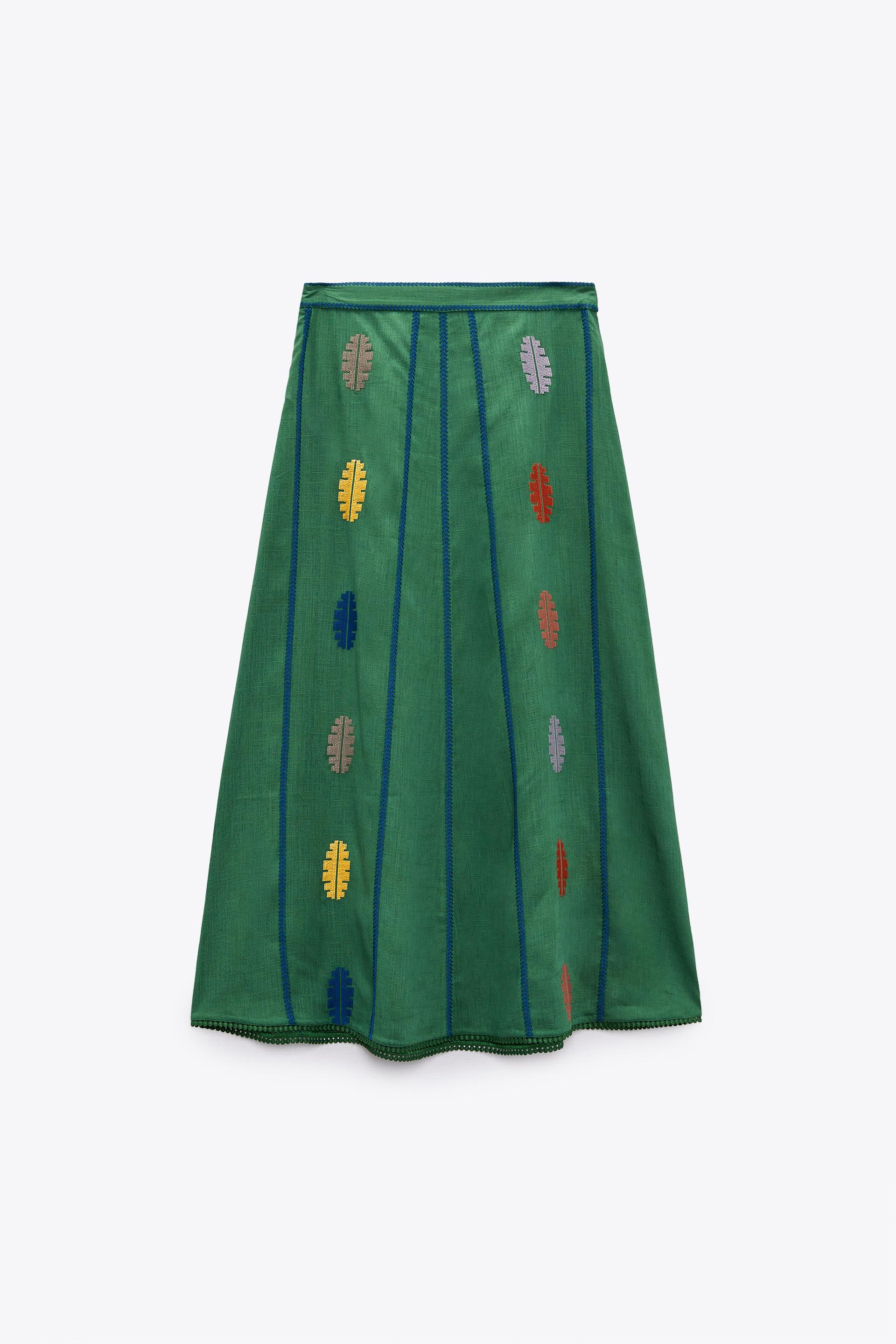 FALDA CAPA BORDADA CON LINO - Verde | ZARA España