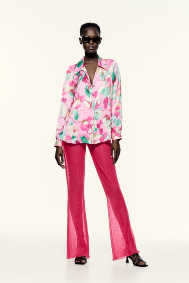Image 0 of FLORAL SATIN BLOUSE from Zara