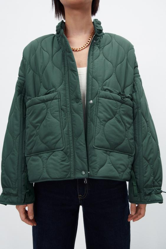 Water Repellent Quilted Jacket Green Zara Thailand Water Repellent Quilted Jacket Green Zara Thailand