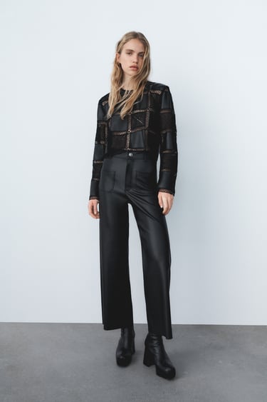 FAUX LEATHER MARINE STRAIGHT TROUSERS