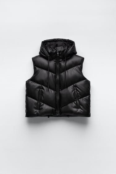 HOODED FAUX LEATHER VEST