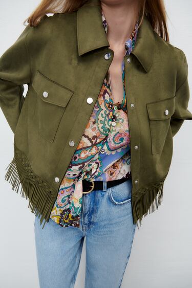 FAUX SUEDE OVERSHIRT WITH FRINGING