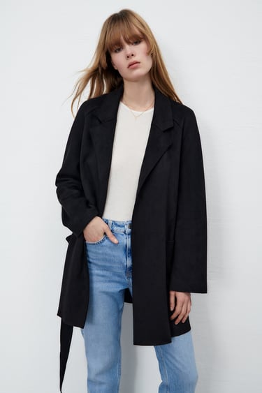 BELTED FAUX SUEDE JACKET