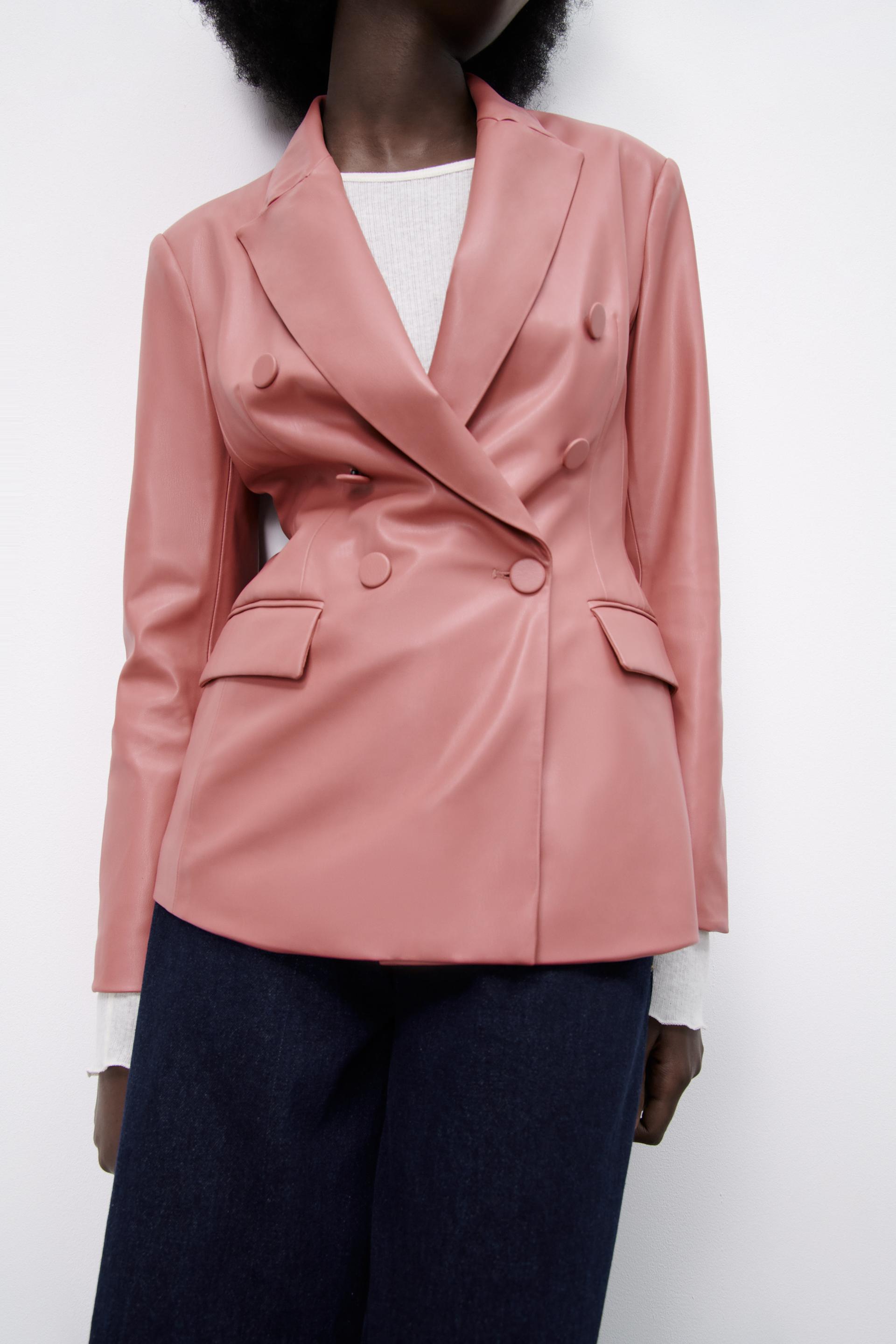 BLAZER A DOPPIOPETTO EFFETTO PELLE - Verde acqua | ZARA Italia / Italy