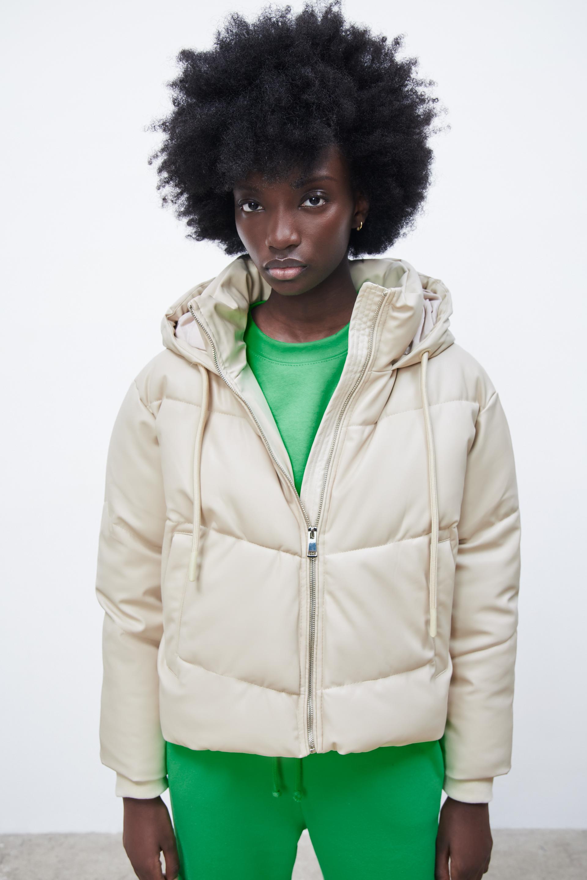 Zara faux leather puffer jacket cream Clearance