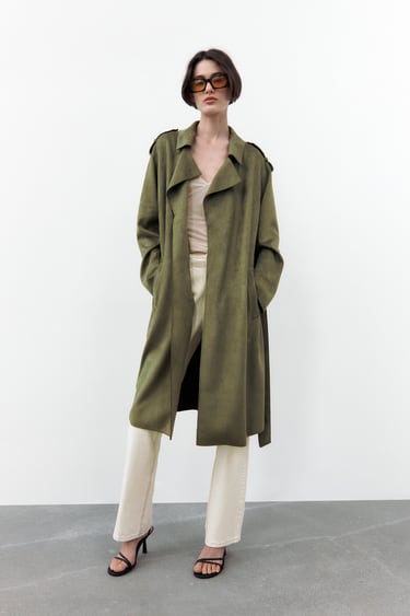 FAUX SUEDE TRENCH COAT
