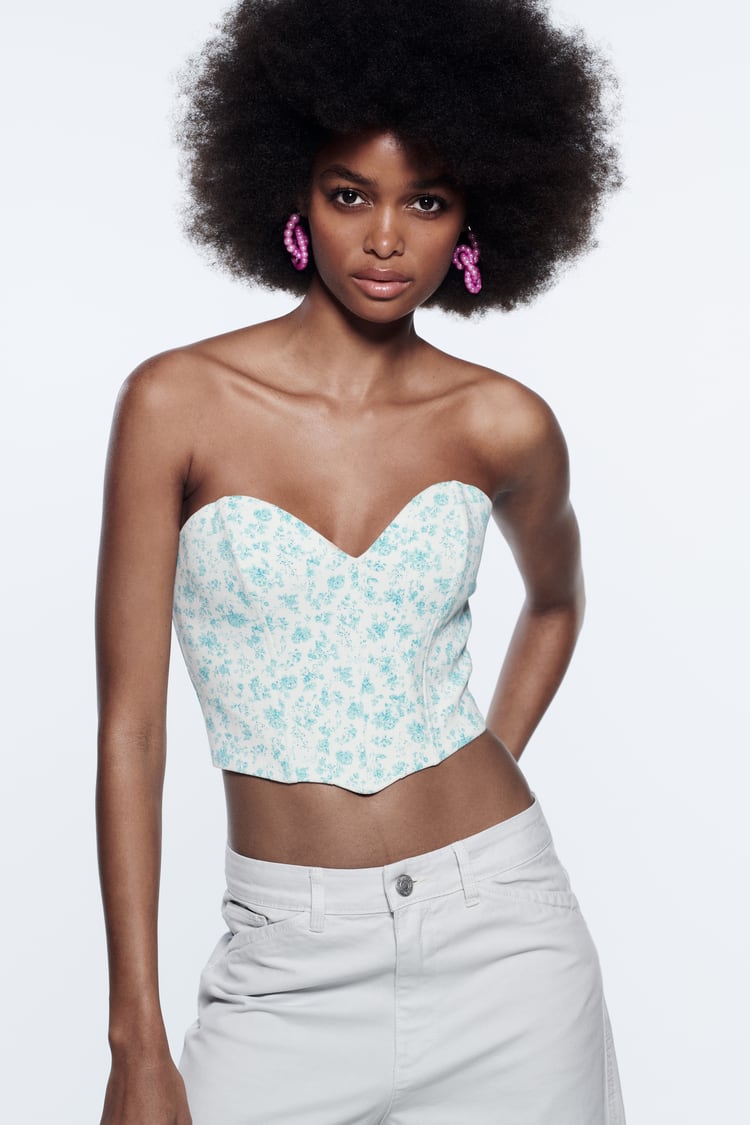 Image 1 of FLORAL CORSET CROP TOP from Zara