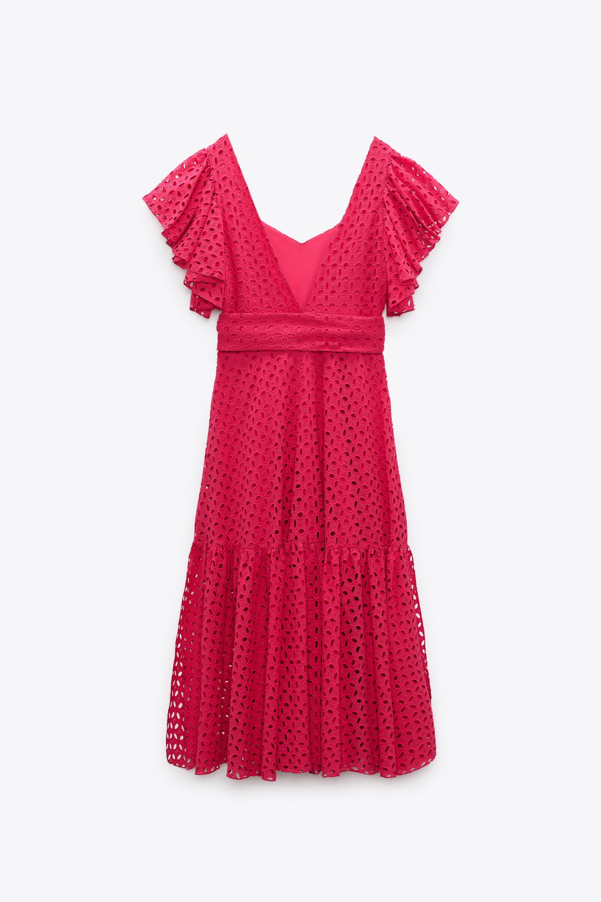 VESTIDO MIDI BORDADOS - Fucsia | ZARA España