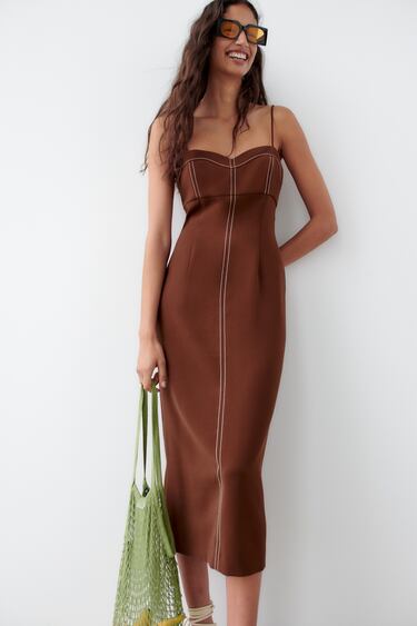 CONTRAST TOPSTITCHED TUBE DRESS