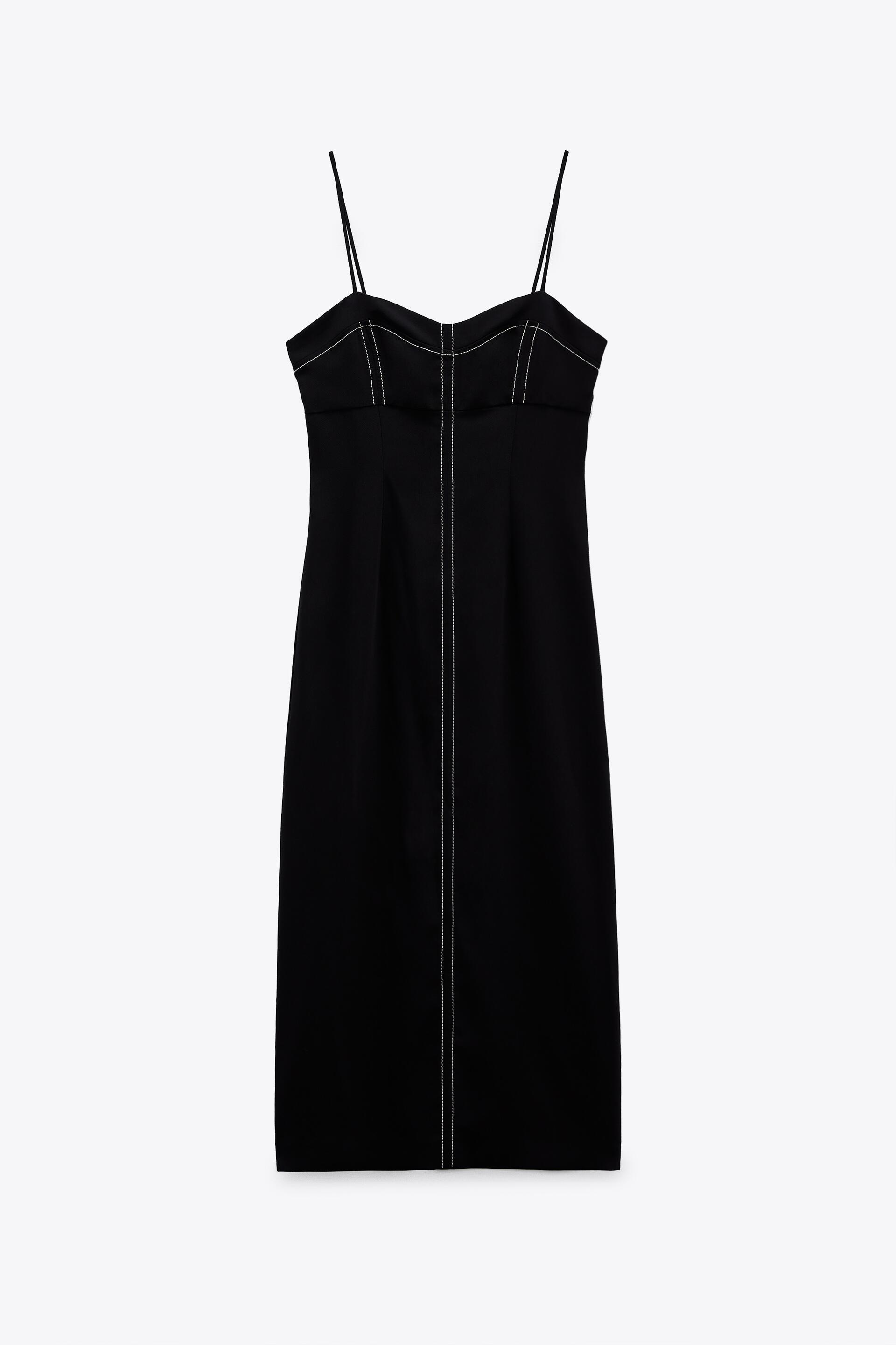 コントラストトップステッチ ペンシルワンピース ブラック Zara Japan 日本 コントラストトップステッチ ペンシルワンピース ブラック Zara Japan 日本