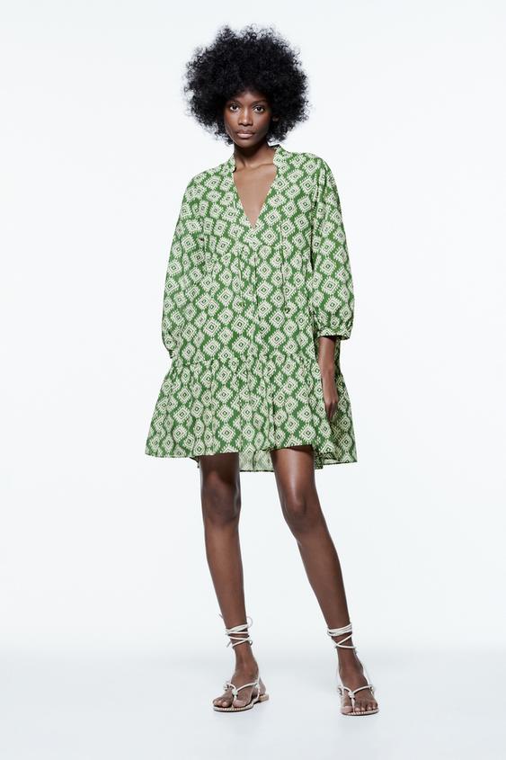 花柄ミニワンピース グリーン Zara Japan 日本 花柄ミニワンピース グリーン Zara Japan 日本