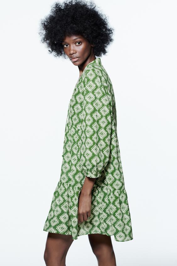 花柄ミニワンピース グリーン Zara Japan 日本 花柄ミニワンピース グリーン Zara Japan 日本