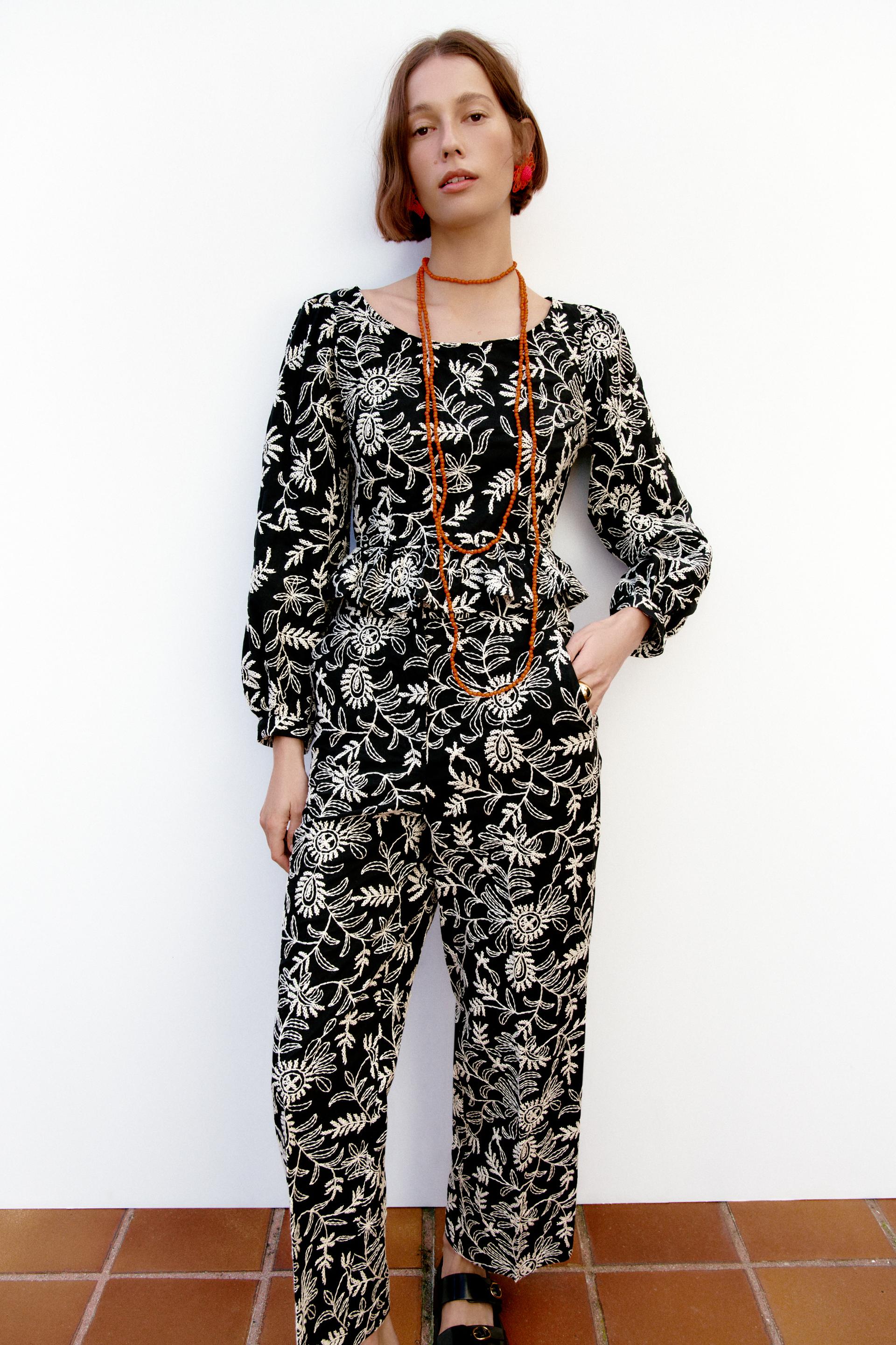 PANTALONI CROPPED RICAMATI - Nero / Bianco | ZARA Italia / Italy