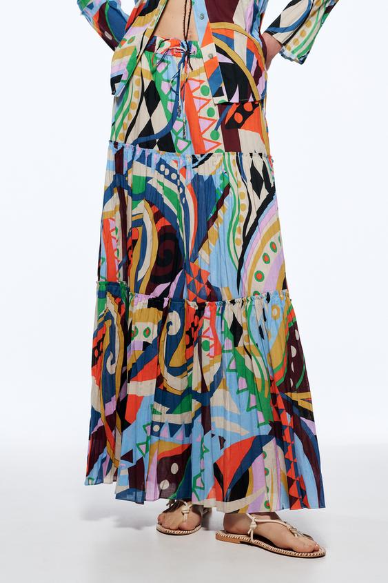 プリント地ロングスカート マルチカラ Zara Japan 日本 プリント地ロングスカート マルチカラ Zara Japan 日本