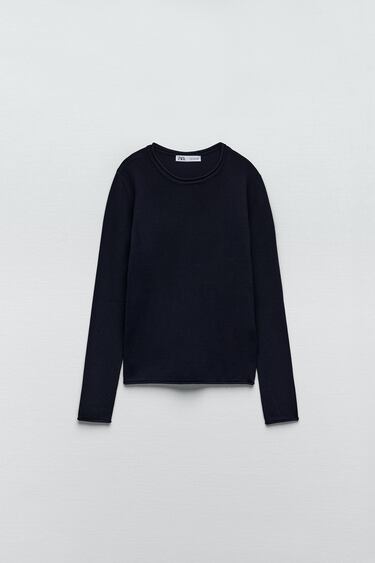 BASIC ROLLED TRIM KNIT SWEATER