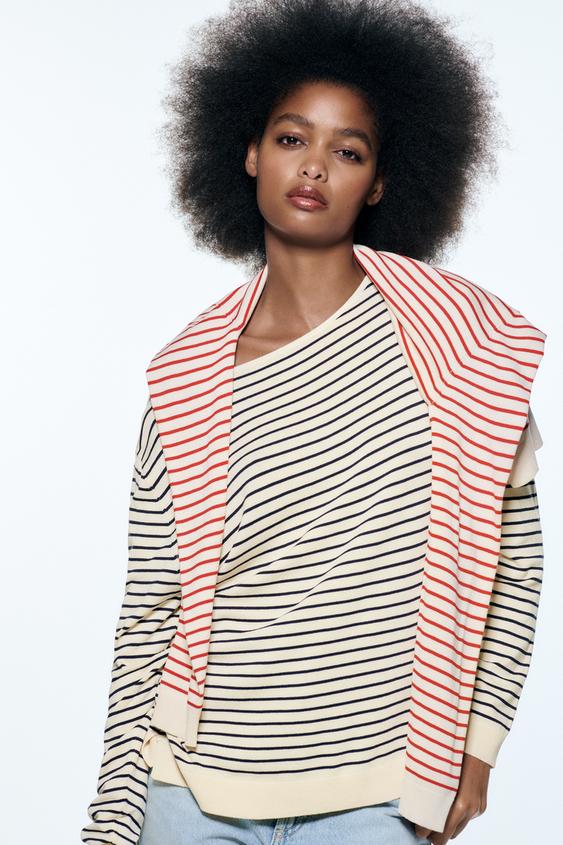 PULLOVER IN MAGLIA A RIGHE - Ecrù / Marino | ZARA Italia / Italy