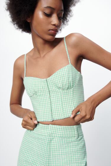 GINGHAM CORSETRY-INSPIRED TOP