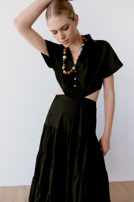 オープンショルダーポプリンワンピース ブラック Zara Japan 日本 オープンショルダーポプリンワンピース ブラック Zara Japan 日本