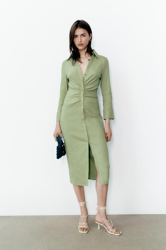 ギャザー シャツワンピース ミント Zara Japan 日本 ギャザー シャツワンピース ミント Zara Japan 日本