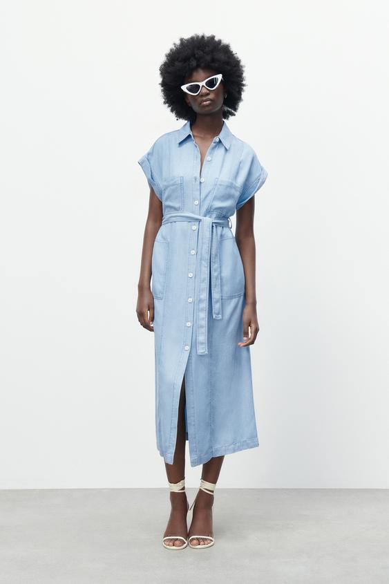 ミディ丈シャツワンピース ライトブルー Zara Japan 日本 ミディ丈シャツワンピース ライトブルー Zara Japan 日本