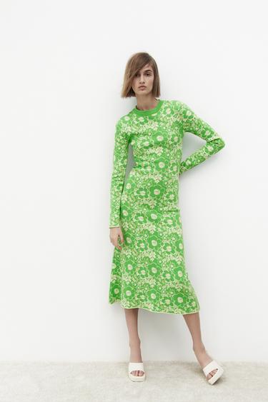 フラワー ジャカード ロング ワンピース ネオングリーン Zara Japan 日本 フラワー ジャカード ロング ワンピース ネオングリーン Zara Japan 日本