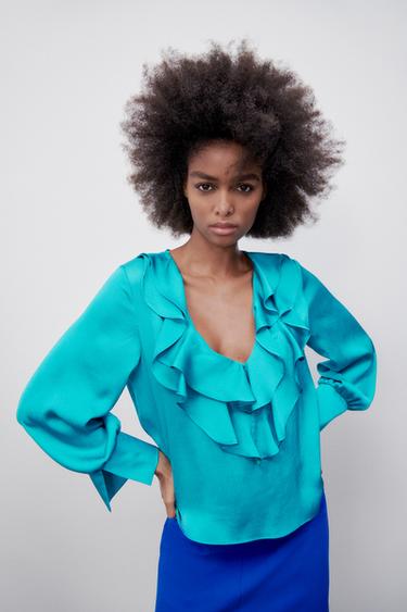 blusa branca com babados zara