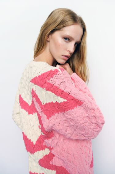 JACQUARD CABLE-KNIT SWEATER