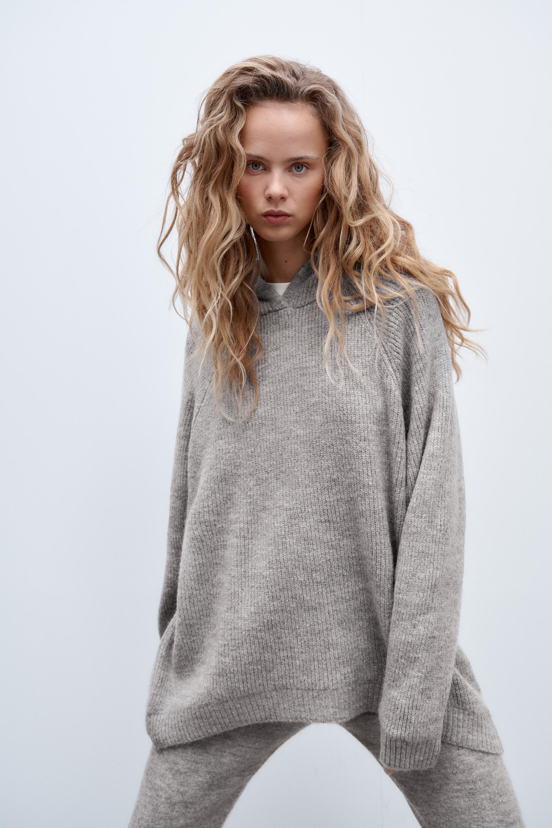 Zara grey knit hoodie Outlet