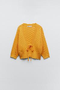 フェイクパールアップリケ ニットカーディガン - イエロー | ZARA ...