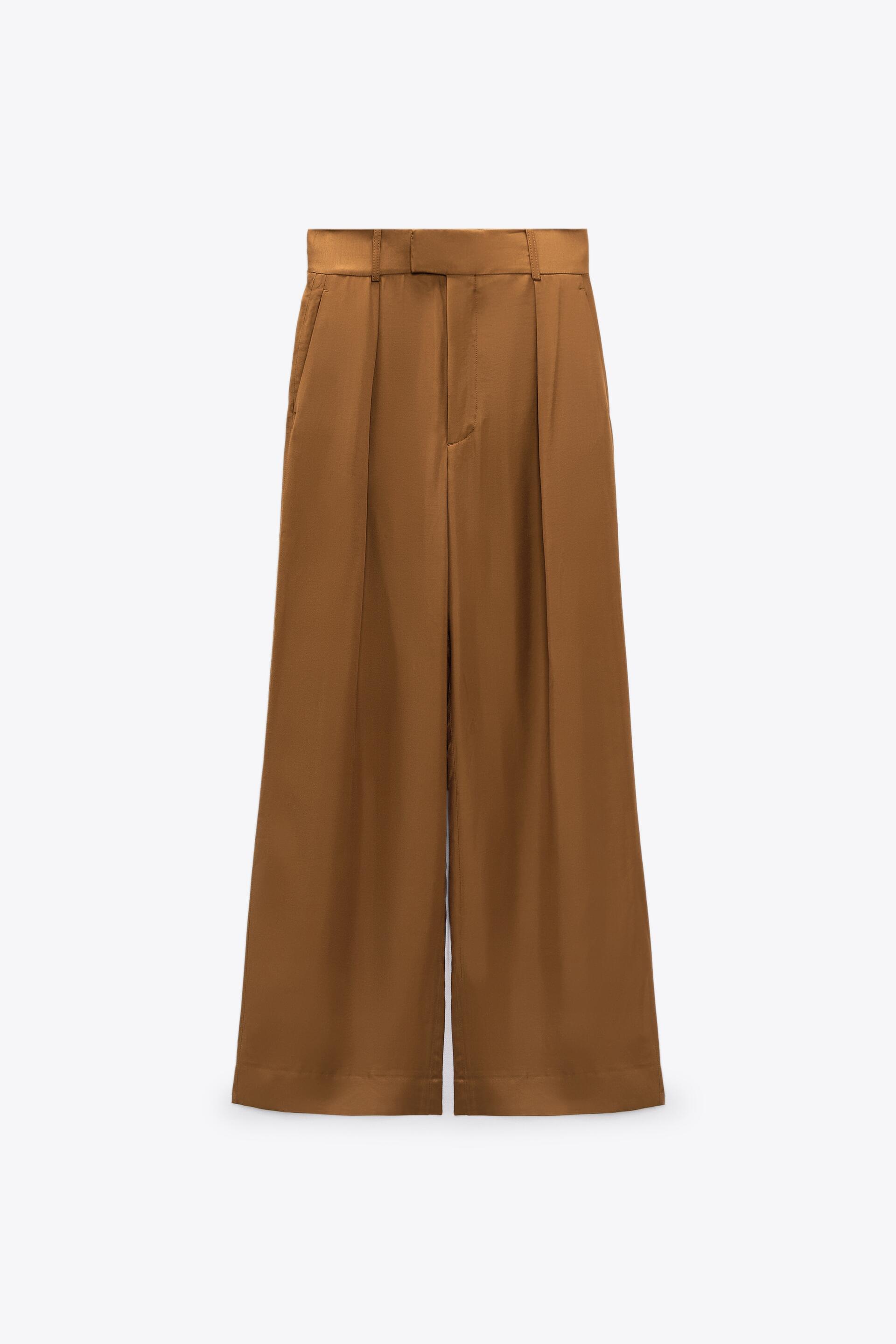 WIDE-LEG SATIN TROUSERS - Ecru | ZARA Spain
