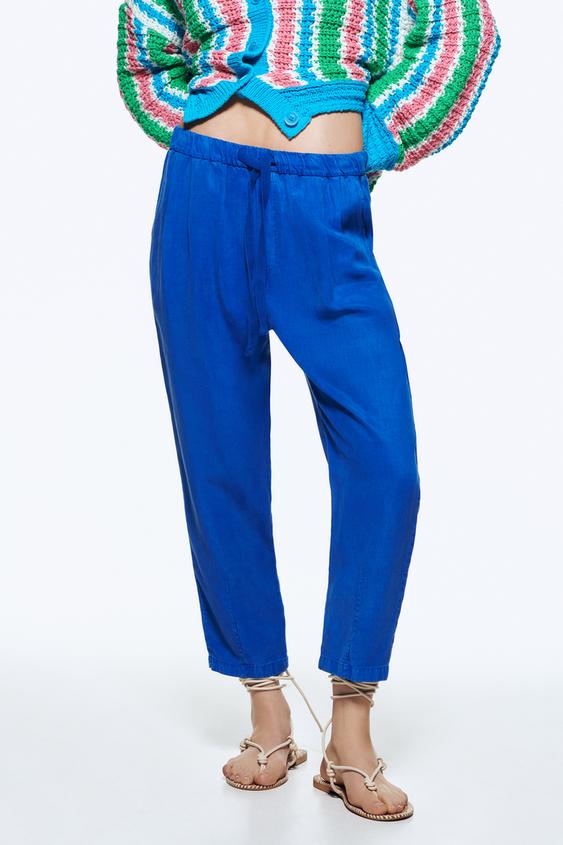 PANTALÓN CROPPED CON LINO - Azul tinta | ZARA España