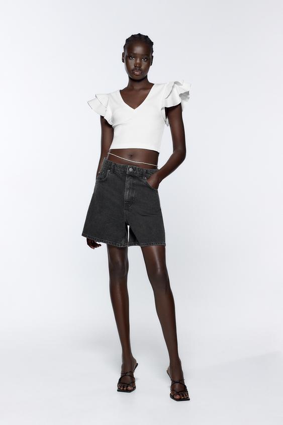 RIB NECK T-SHIRT - Oyster White | ZARA