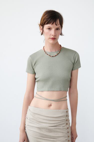 RIBBED T-SHIRT WITH CROSSED STRAPS