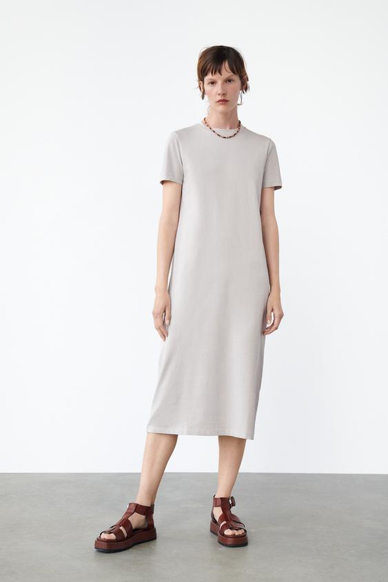 コットン製ミディ丈ワンピース パールグレー Zara Japan 日本 コットン製ミディ丈ワンピース パールグレー Zara Japan 日本
