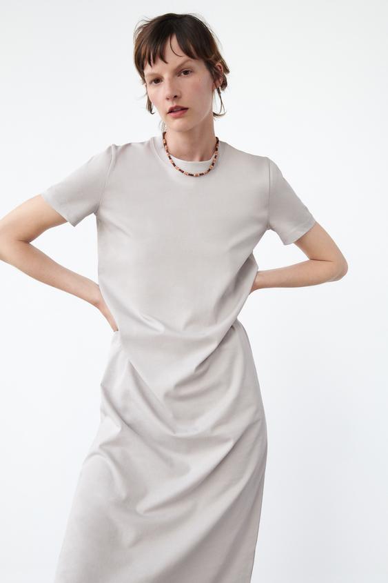 コットン製ミディ丈ワンピース パールグレー Zara Japan 日本 コットン製ミディ丈ワンピース パールグレー Zara Japan 日本