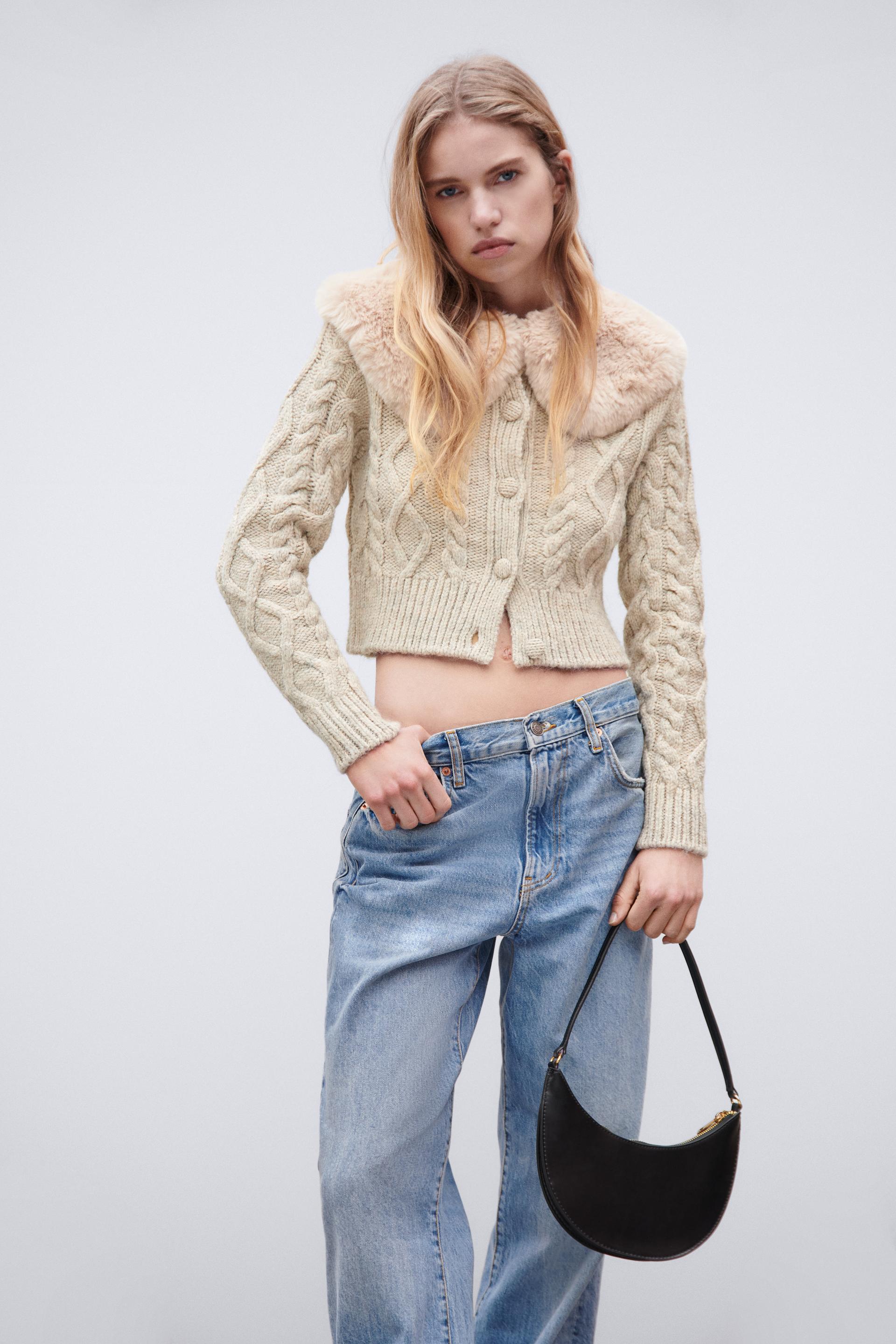 フェイクファーカラード カーディガン ストーンマール Zara Japan 日本 フェイクファーカラード カーディガン ストーンマール Zara Japan 日本