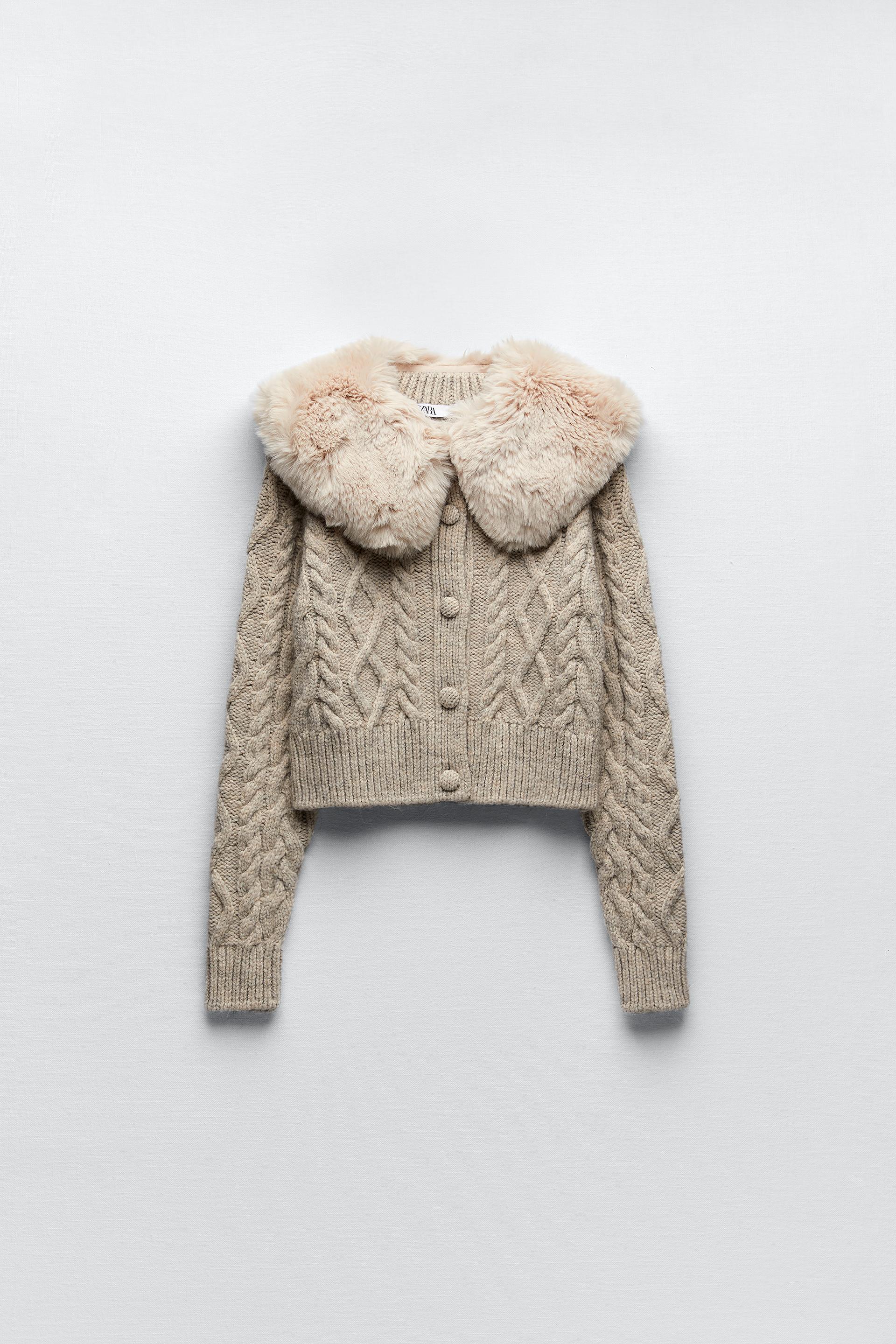 フェイクファーカラード カーディガン ストーンマール Zara Japan 日本 フェイクファーカラード カーディガン ストーンマール Zara Japan 日本