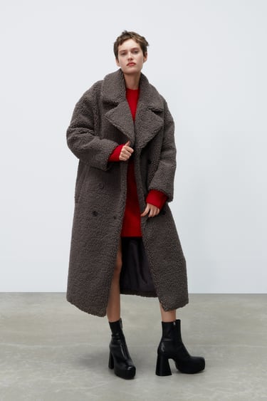 DOUBLE-BREASTED FAUX SHEARLING COAT