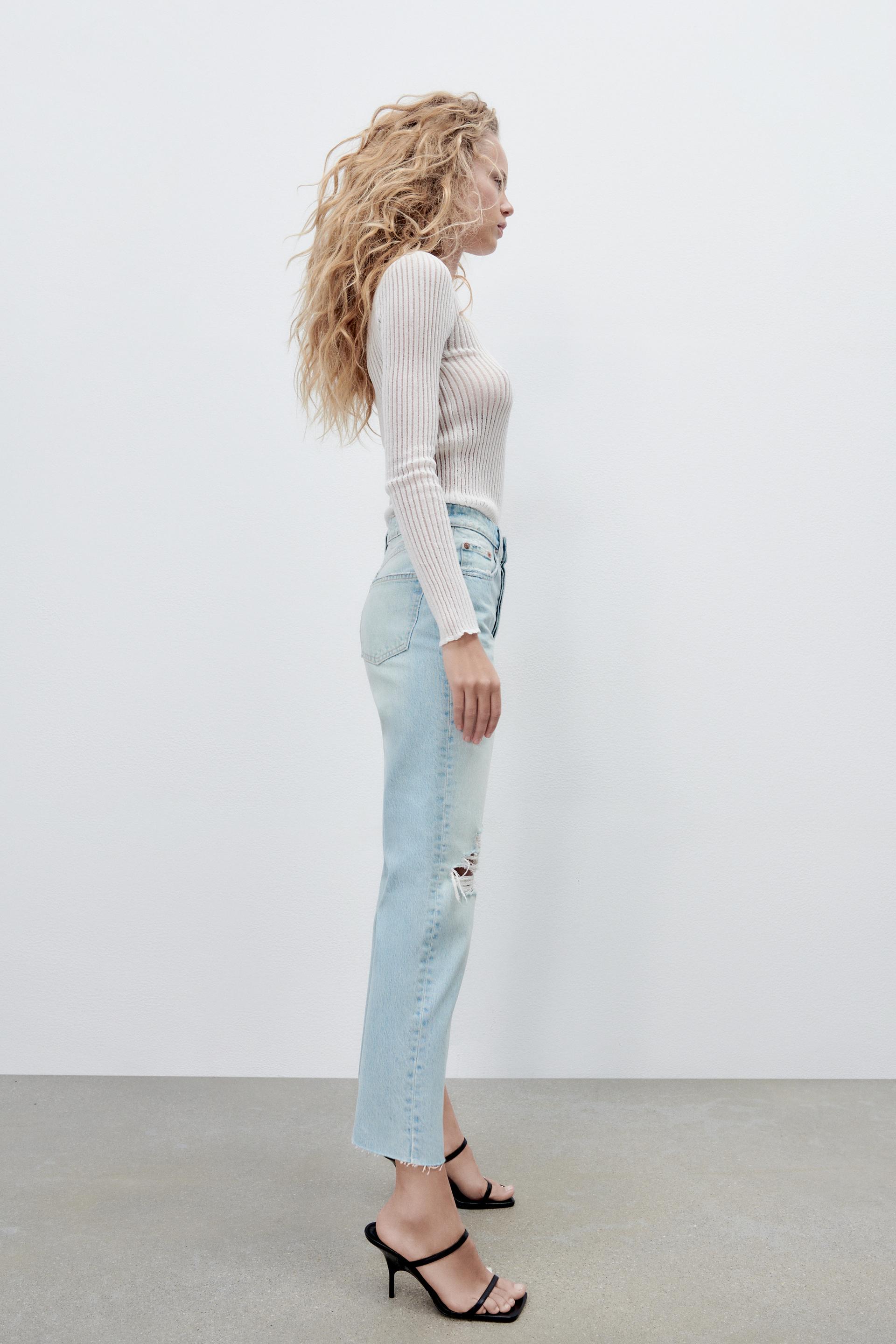 RIPPED STRAIGHT FIT JEANS - Light blue | ZARA United Kingdom